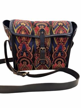 Dries Van Noten multicor Tapestry Crossbody Bag Leather Trim Y2K